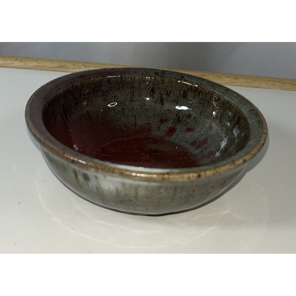 Rustic Pottery Bowl Round Western Green/brown Stoneware Glossy Finish Handmade